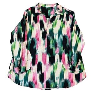 For Cynthia Linen blend brushed strokes Lagen look rolled sleeves/pockets SZ XL